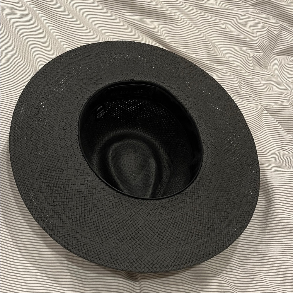 Janessa Leone Rose Black Straw Wide-Brim Hat SZ Large - Picture 4 of 5